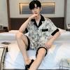 Ink Wash Painting Men Pajamas Suit Ice Silk Thin Summer Short-sleeved Satin National Style Loungewear Loose Sleepwear Male Gift