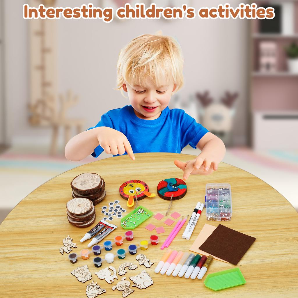 Diamond Art Wooden Painting Kit Creative Smooth Surface DIY Wood Glow Art Craft Paint Kit for Kids Boys Girl 6 to 12 Years Old