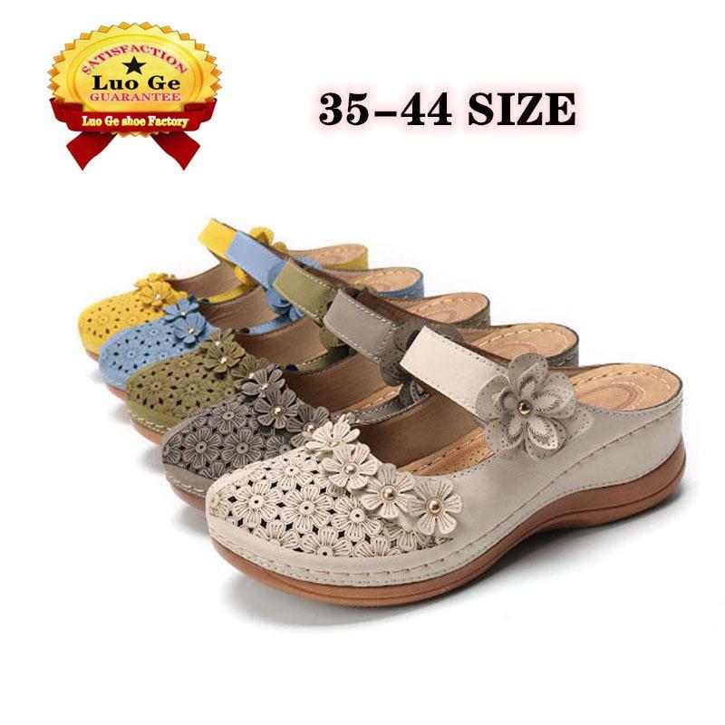 Large Size Slippers Women'S Summer Casual Muffin Thick Bottom Flower Hollow 43 Size Bag Head Half Slippers