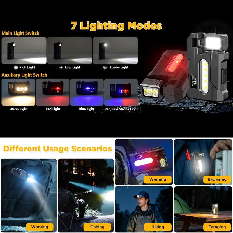 Mini Rechargeable LED Flashlight with 1800 lumens and Magnet - Super Bright 7-Mode EDC Flashlight, Rechargeable LED, Portable IP68 Pocket Flashlight