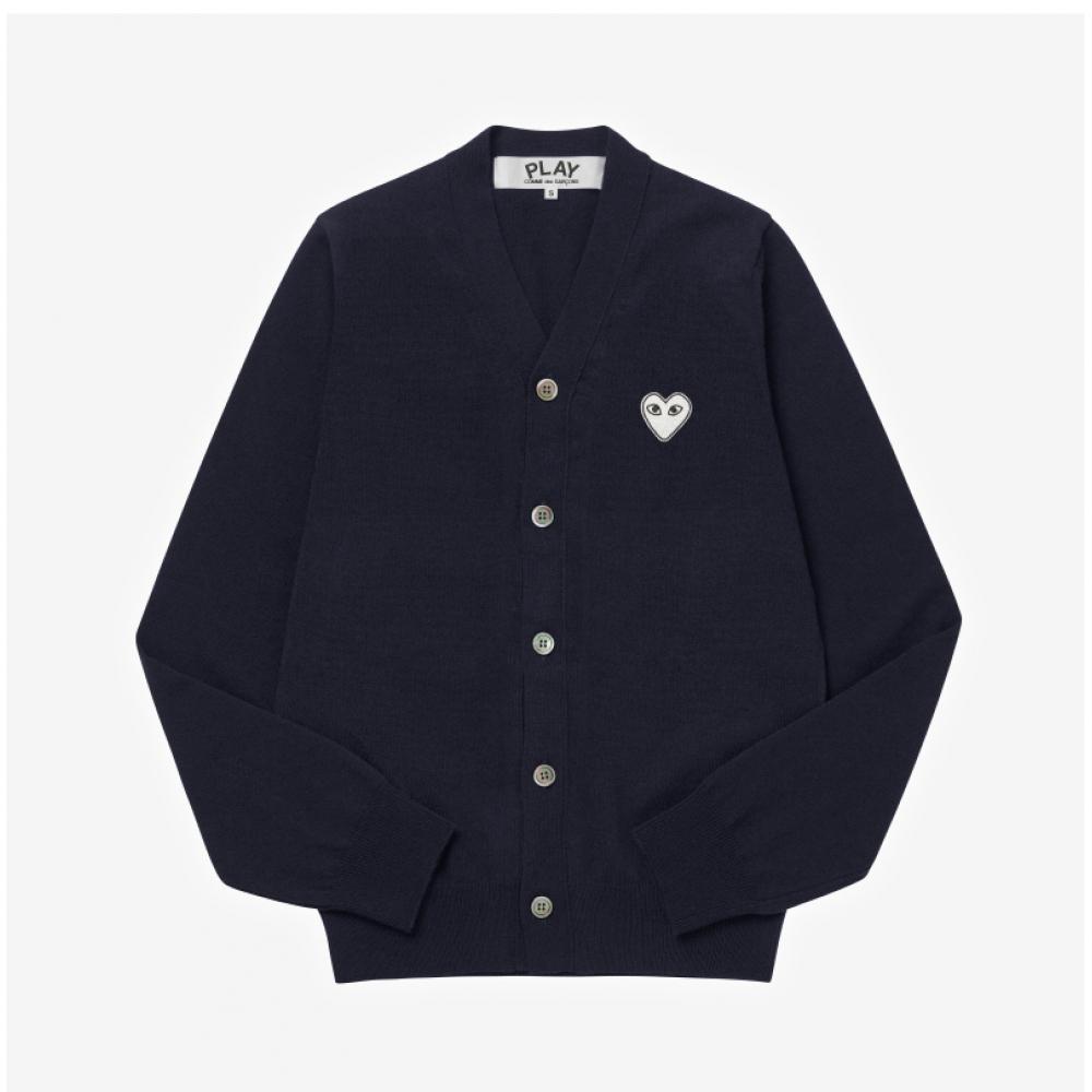 Comme Des Gar Ons Play White Heart V Neck Cardigan Ax N062 051