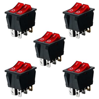 5pcs KCD6 6PIN 16A 250V 20A 125V Double Red Light Switch Rocker Switch 4p ON-Off KCD6 Boat Power Switch 2*SPST
