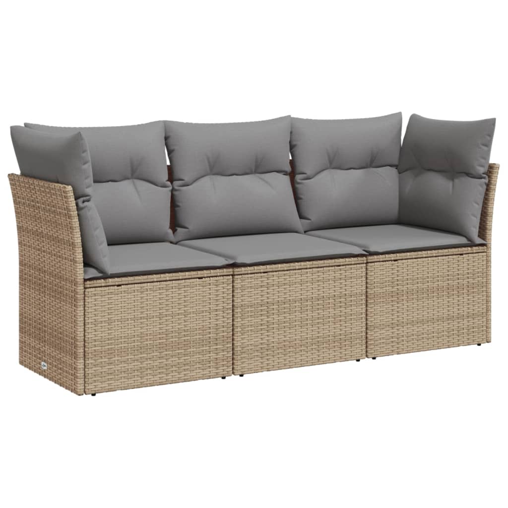 Vidaxl 3-Cz. Garden Furniture Set With Cushions, Beige, Poly Rattan