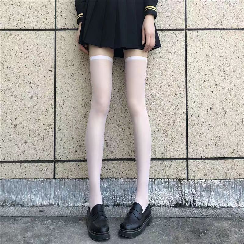 Sexy Lace Over Knee Socks Suspender Integrated Socks Pure Contrast Stockings Black Silk Half Suspender Sy
