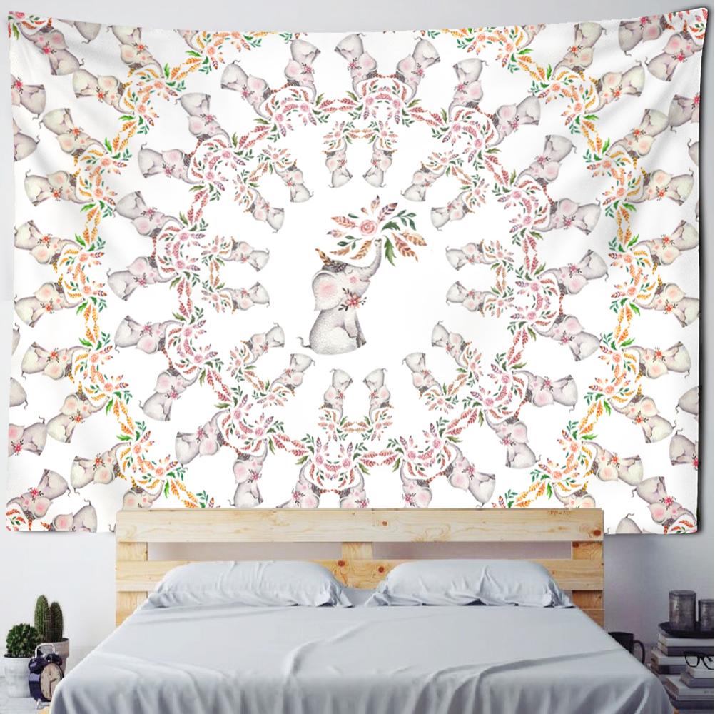 Тайский розовый слон гобелен настенный в богемном стиле Kawaii мультфильм животное — фото 6