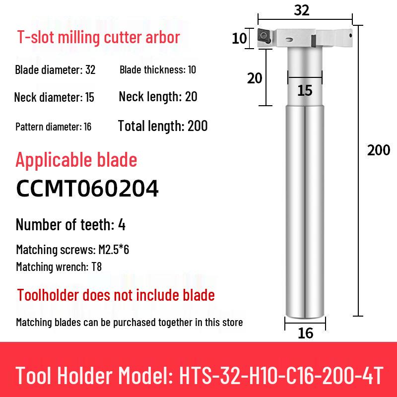 CNC T-Slot Milling Cutter with HTS Three-Sided Blade, Shank Thickness: 6, 8, 10, 12 Mm