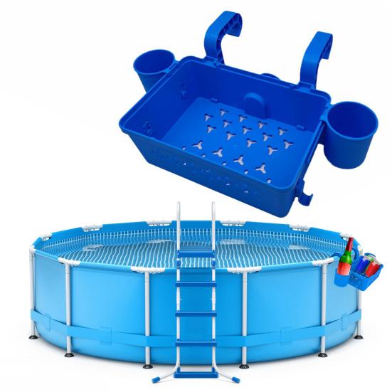 Poolside Storage Baskets with Cup Holders Large Capacity Universal Easy To Install Above Ground Pool Accessories Storage Organizer