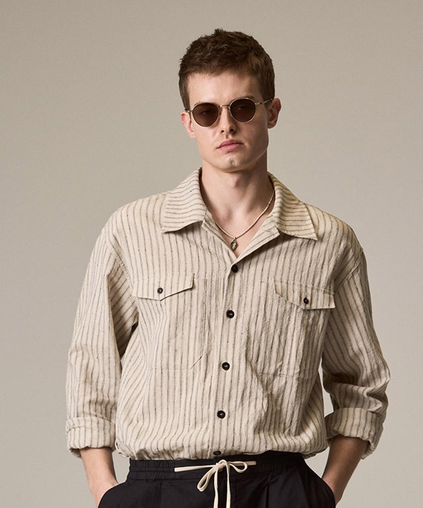Laijeuaenbillou Utility Overshirt Linen Stripe
