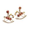 Unique Horse Theme Ear Studs Gold Finish and Stones Adorned for Parties Formal Event Elegant