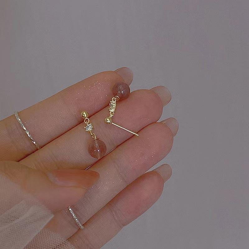Strawberry Crystal Earrings for Women In Autumn and Winter New Style Inlaid with Zircon Peach Blossom Pink Earrings Ins Retro Earrings