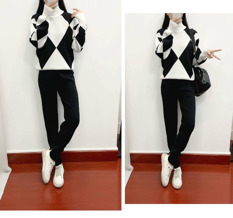 European Style Women's Casual Plaid Knit Sweater Two-Piece Set