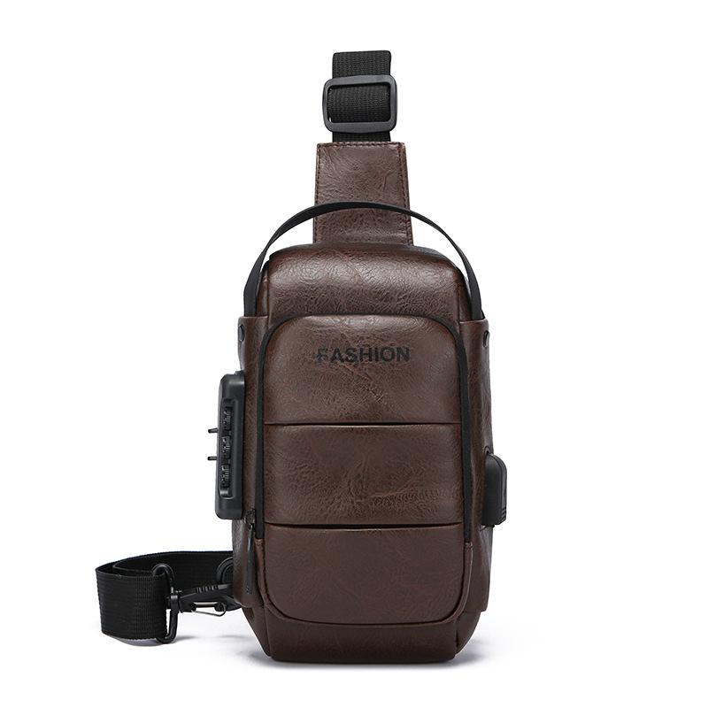 Men's Chest Bag Anti-theft USB Business Messenger Bag Multifunctional Water Repellent Shoulder Bag PU Commuter Backpack Men