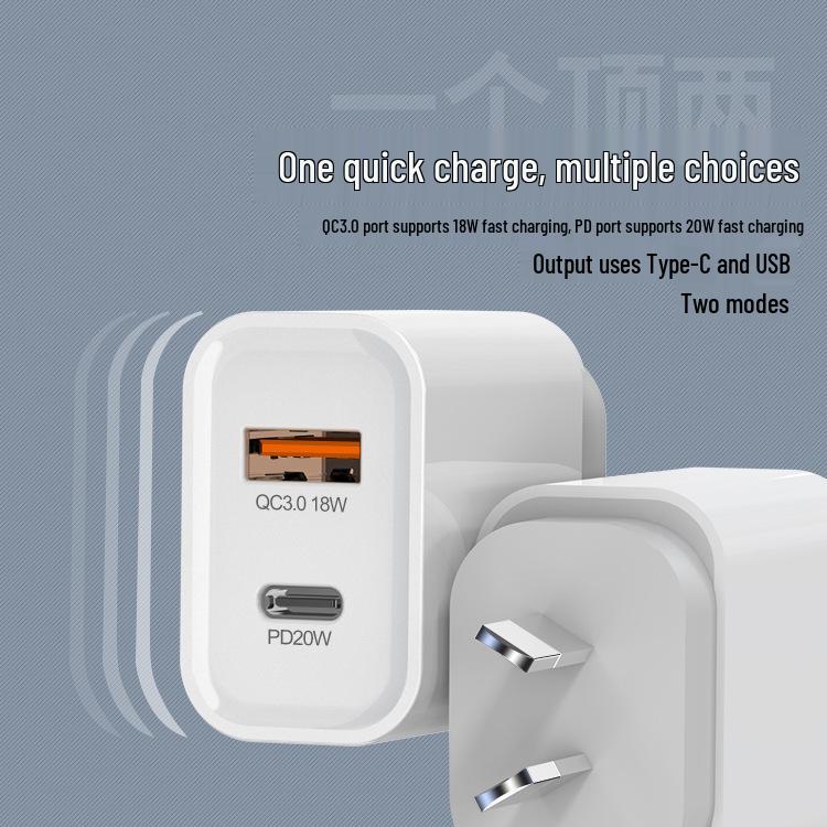 SAA Certified PD20W+QC3.0 Dual Port Charger for Australia and New Zealand