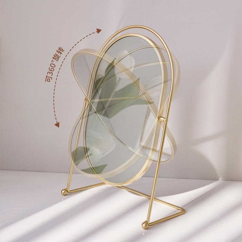 Light Luxury Rotating Makeup Mirror, High Definition Round Cosmetic Mirror for Bedroom Desk, Dorm Home Vanity Table