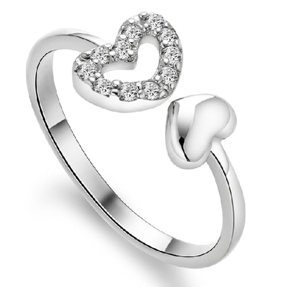 

Элегантное посеребренное женское кольцо Hollow Love Double Heart-Shaped Open Ring opening adjustable