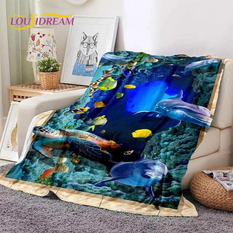 3D Illusion Underwater World Seabed Shark Dolphin Soft Flannel Blanket for Beds Bedroom Sofa Picnic,Throw Blanket Outdoors Gifts