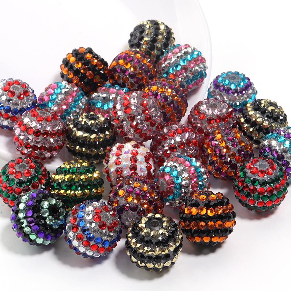 5pcs 20mm Rhinestone Resin Ball Beads Colorful Stripe Round Loose Beads For Jewelry Making DIY Bracelets Phone Chain Keychain