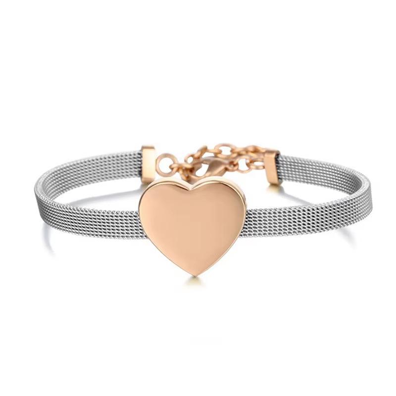 Stainless Steel Smooth Heart Mesh Bracelet Minimalist Love Shape Fashion Jewelry For Daily Wear