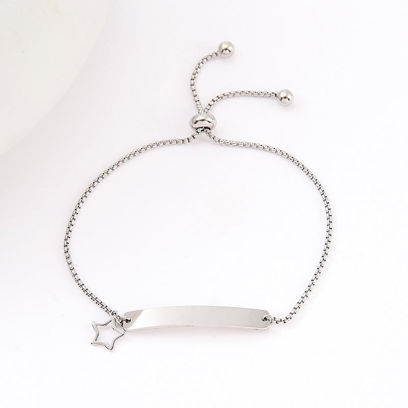 Adjustable Stainless Steel Bracelet with Laser Engraved Butterfly and Curved Plate