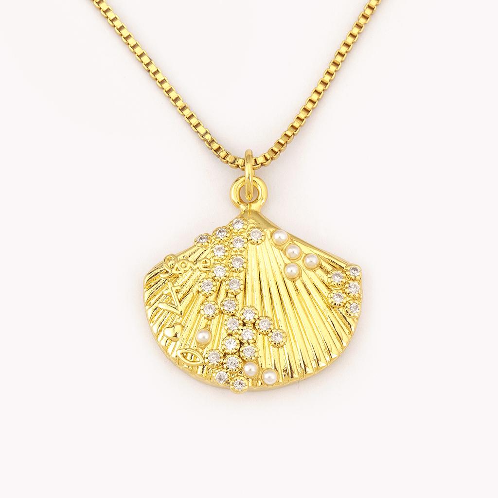 Nidin New Fashion Lucky Shell Shape Inlaid Pearl Crystal Zircon Pendant Necklace For Women Female 4 Styles Choice Jewelry Gifts