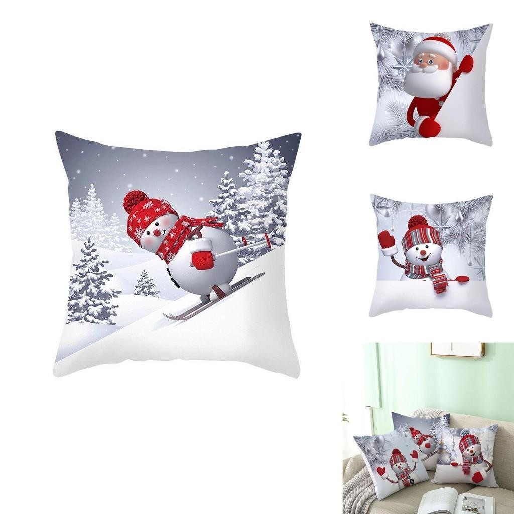 Cozy 18" Christmas Cushion Cover Featuring Cute Santa Claus And Snowman For Holiday Charm