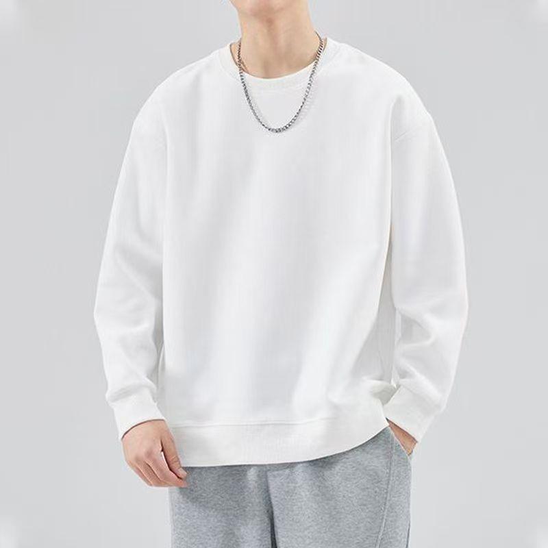 HuiLi Men s Heavyweight Round Neck Solid Hoodie, Spring/Autumn 2025 American Style Long Sleeve T-shirt 5XL