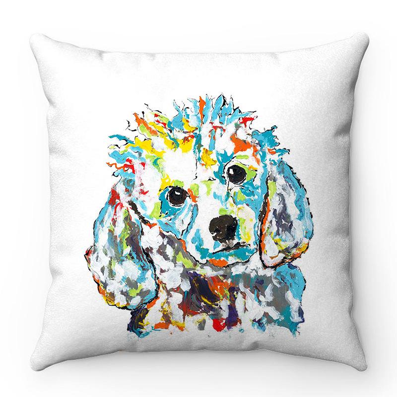 Creative watercolor colored dog design Digital printing short plush pillow covers for car sofa office cushion cover home goods