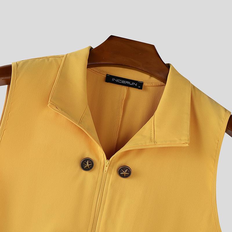 INCERUN Men Sleeveless Zip-up Decorative Buttons Casual Long Cardigan Waistcoats