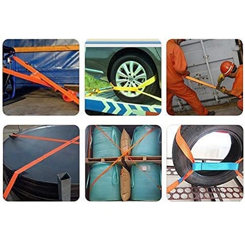 Set of 4 25mm Wide x 5m Long Lashing Belts, Ratchet-Type Cargo Tie-Down Belts, Multi-Purpose Cargo Tie-Down Straps, Earthquake Preparedness Supplies
