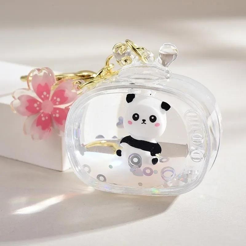 Panda Doll Keychain Cute TV Liquid Acrylic Keychain Car Pendant Accessories Children's Keychain Gift Couple Keychain Wholesale