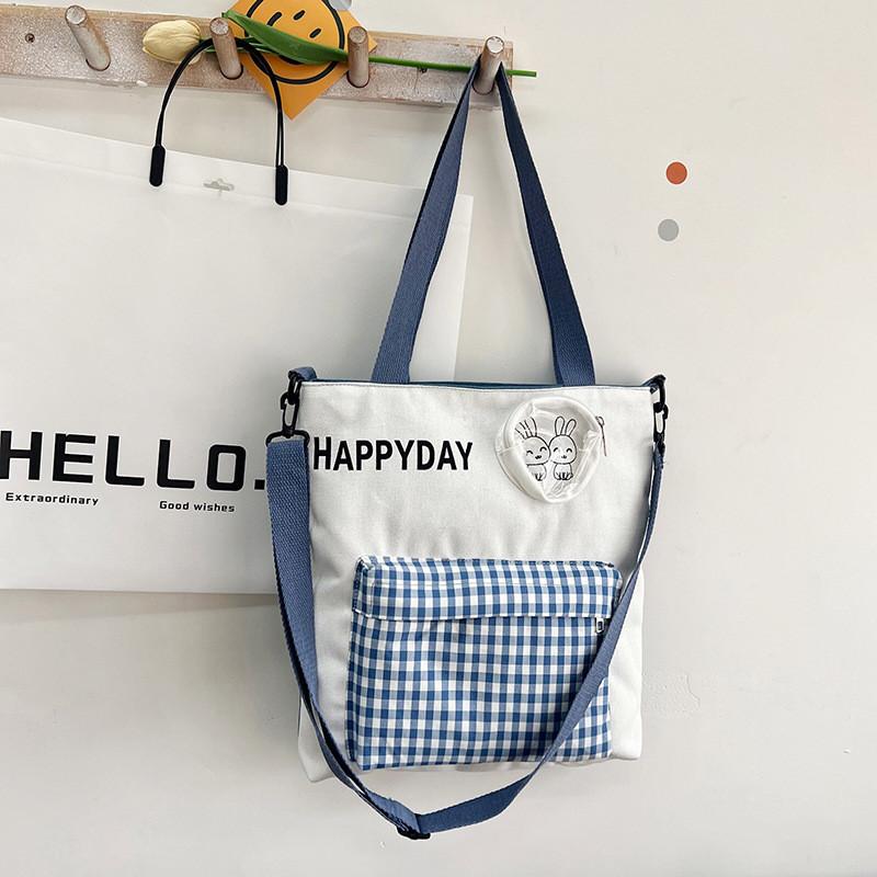 Cute Rabbit Canvas Tote Bag For Students Spacious Stylish Shoulder Crossbody Bag In Green Blue Black Purple Pink