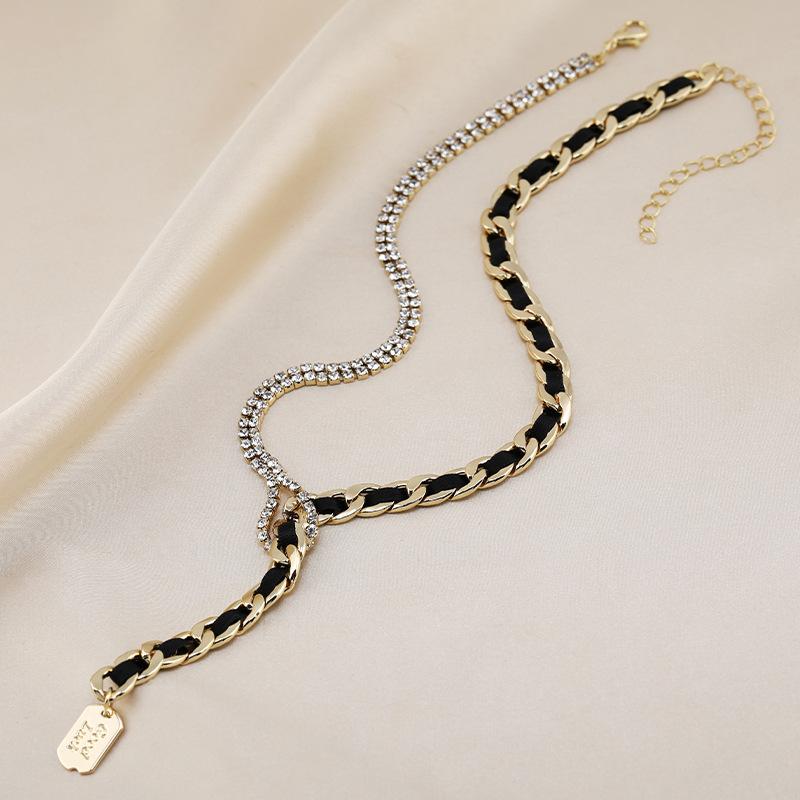 

Yshaped Contemporary Titanium Steel Necklace With Eyecatching Wave Design And Dazzling Gemstone Finish