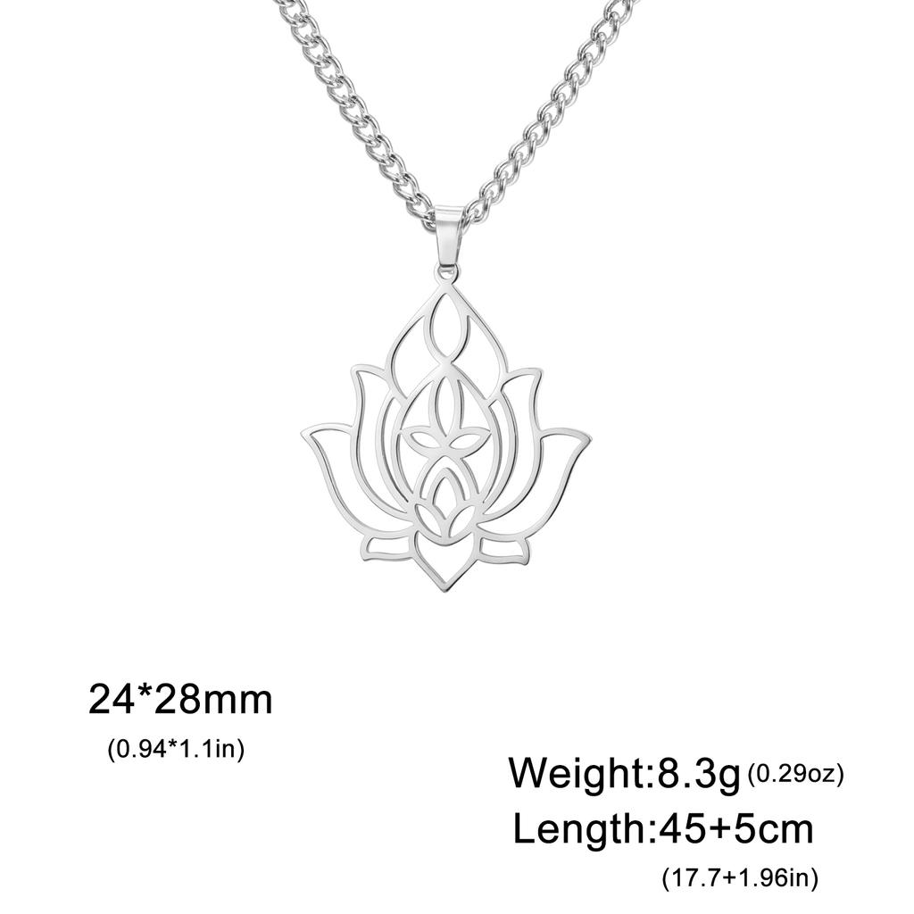 Lemegeton Lotus Necklace for Women Yoga Flower Spiritual Stainless Steel Jewelry Vintage Pendant Necklaces Accessories Gift