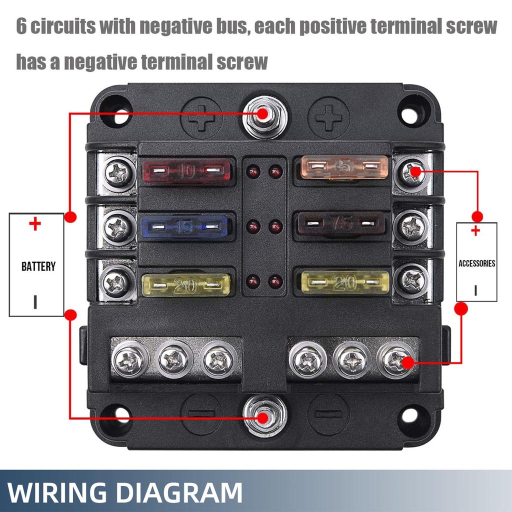 Car Boat Fuse Box Holder With 6 Ways Blade Fuse Holder Block Warning Indicator 12V 36V Power Distribution Panel Board Fuse Holders1