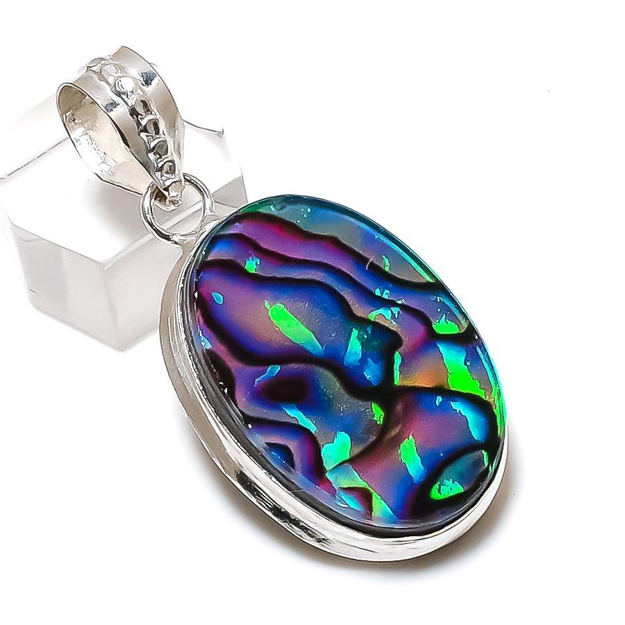 Natural Abalone Shell Gemstone 925 Sterling Silver Jewelry Pendant 1.97" ETC-14347