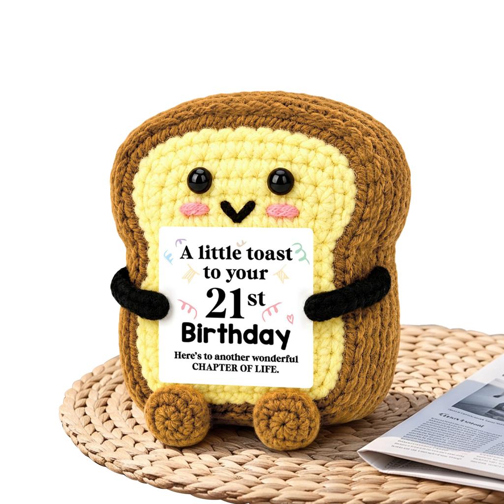 Amigurumi Knit Bread Crochet Toast Doll Funny Plush Birthday Gift Desk Decor Ornament Card