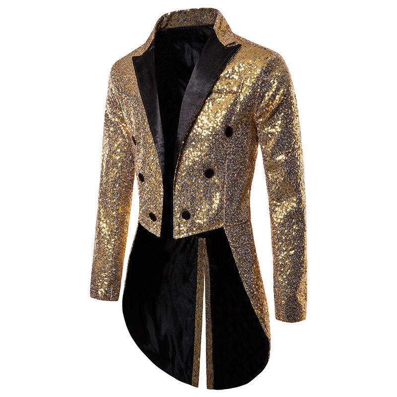 Long Suit Blazer Jackets Men Party Dance Bling Coats Wedding Men's Gentleman Stage Suits B08