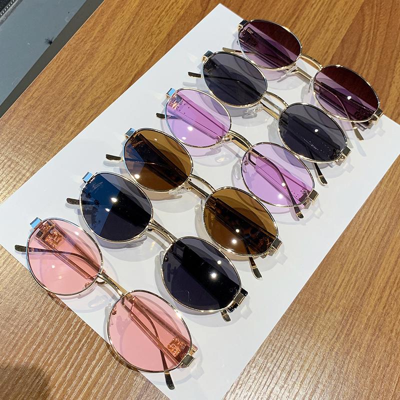 Retro Oval Frame Sunglasses  New Metal Sunglasses Ins Street Sunglasses 98111