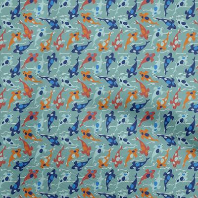 Cotton Flex Dusty Teal Green Fabric Asian Japanese Koi Fish Quilting Supplies Print Sewing Fabric By The Yard 40 Inch