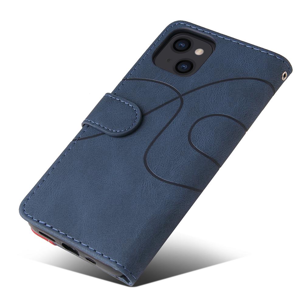 For iPhone 15 Leather Case Wallet Stand Color Splicing Phone Cover