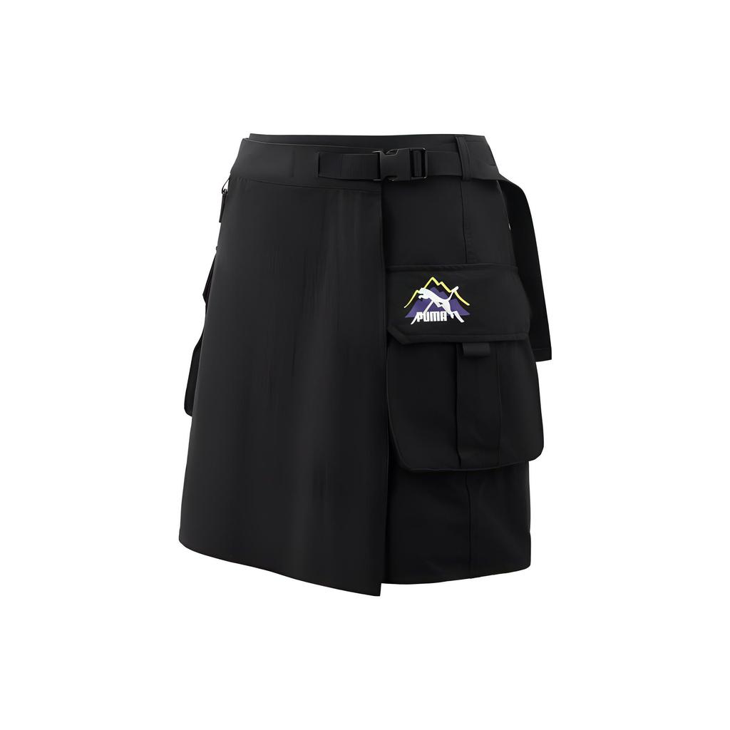 Puma Letter Logo Printed Large Pocket Vintage Breathable Work Casual Skirt Women Skirts Black 537428-01