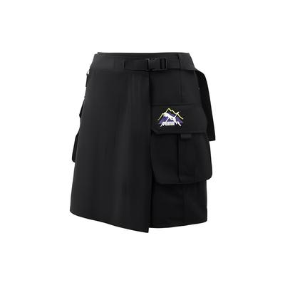 Letter Logo Printed Large Pocket Vintage Breathable Work Casual Skirt Women Skirts Black 537428-01