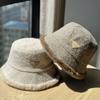 New Plush Fisherman Hat Triangle Mark Autumn and Winter Ins Versatile Warm Basin Hat Women's Lamb Velvet Ear Protection Bucket Hat
