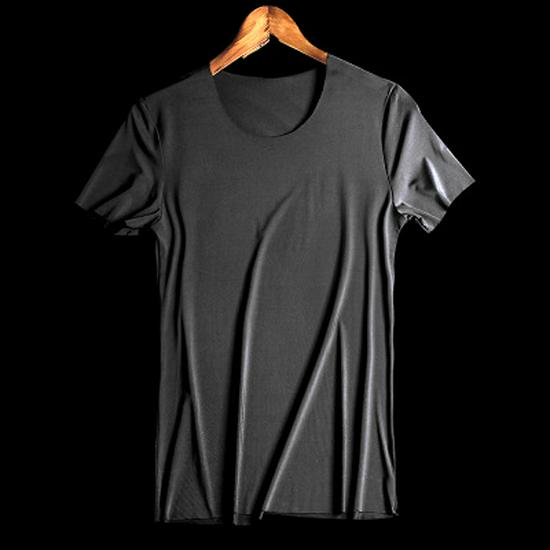 Bezešvé tričko s krátkým rukávem a výstřihem do V z ledového hedvábí, Slim Fit, Prodyšné, Jednobarevné