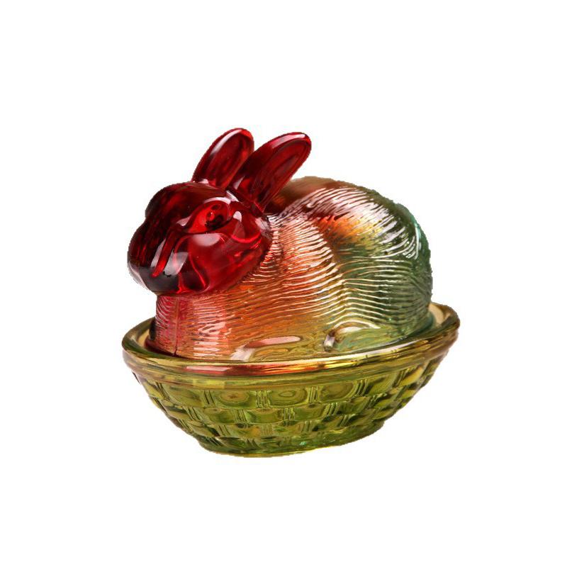 Vintage Glass Rabbit Candy Dish With Lid, Colorful Crystal With Lid Funny Candy Jars For Dessert