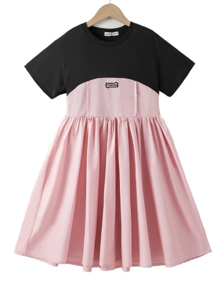 

VIISEN Summer Short Korean Perfect for Everyday Sizes Size Girls Dress, Sleeve, Cute, Style, Parties, Wear, Casual, 120-170cm (1 Pink, 160)