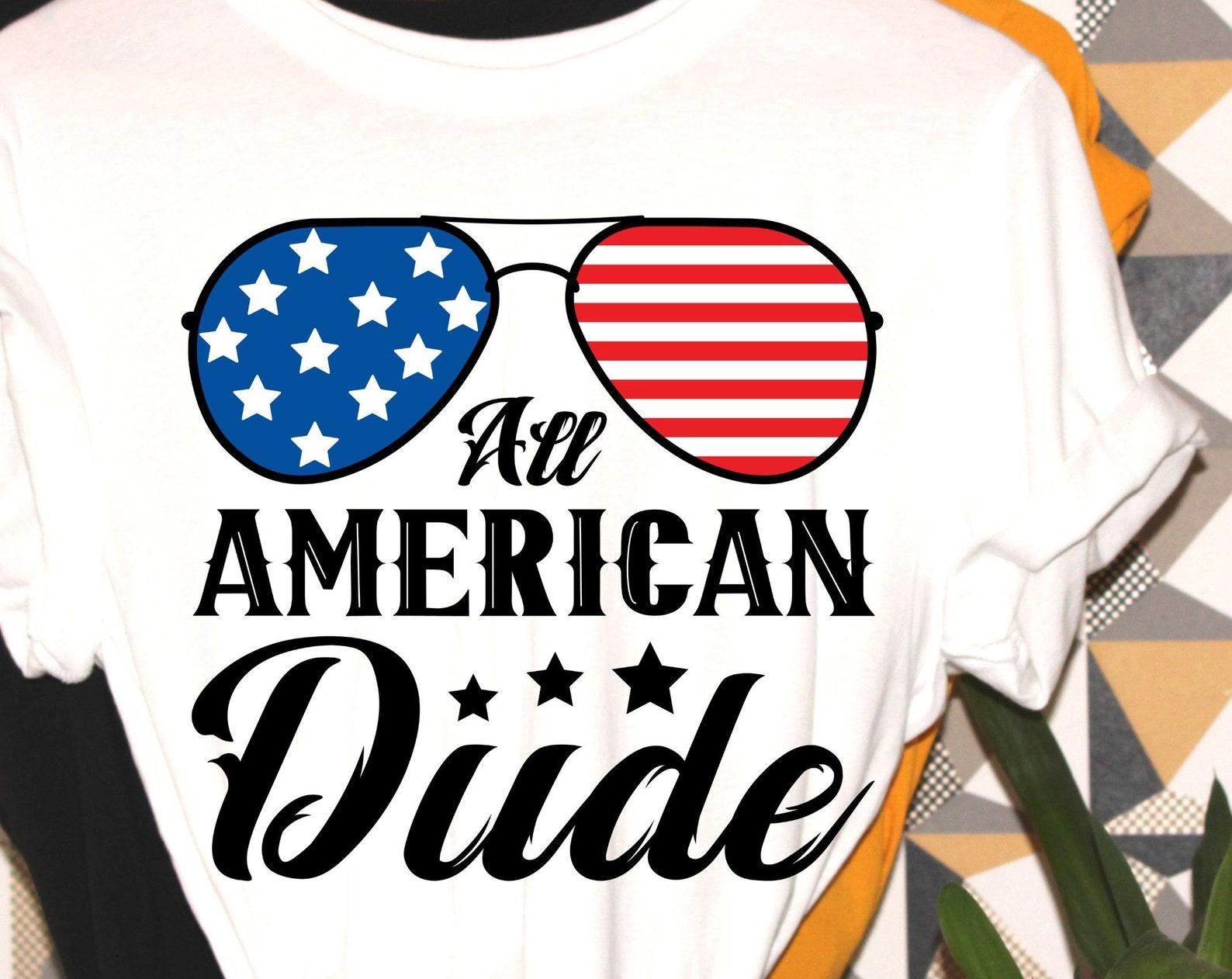 All American Dude, patriotic tshirt, patriotic shirt, Made in the USA, fun patriotic tshirt, fun holiday shirt, patriotic dude L