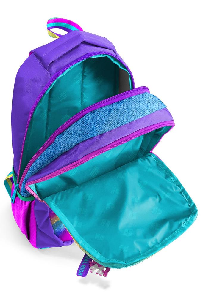 Coral High Kids Purple Glittery Unicorn Patterned Three Compartment School Backpack 23663