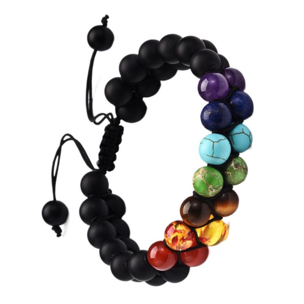 

1 шт. Браслет из вулканической бирюзы, матового оникса, двойного плетения, с цветными камнями, йога-шнурок, подборка модных аксессуаров чёрный