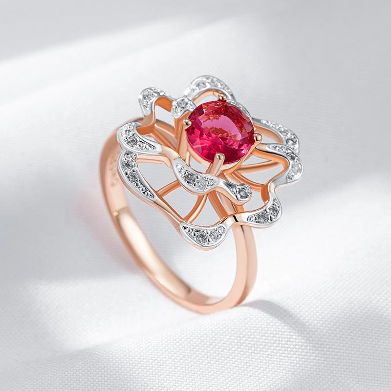 Shiny Red Natural Zircon Ring For Women Fashion  Rose Gold  Color Mix High Quality Daily Fine Retro Jewelry